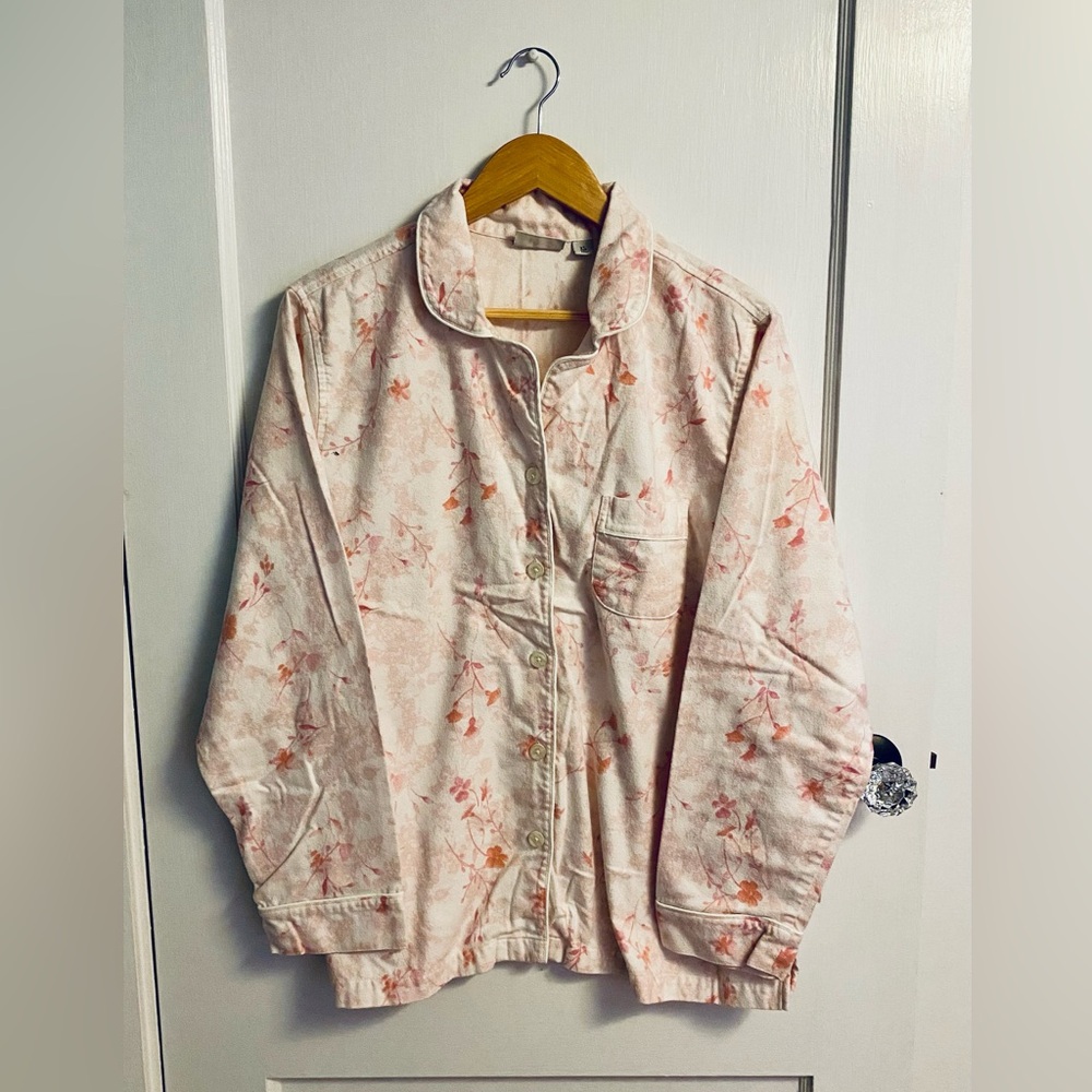 L.L. Bean Pink Floral Cotton Flannel Pajama Top Size XL